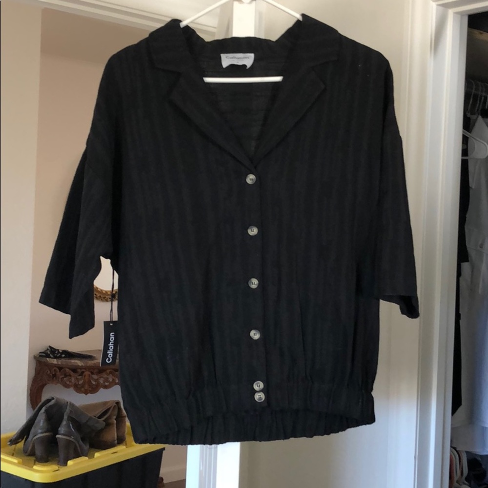 NWT black Callahan top. Button up. Sz. M